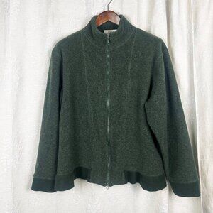 J. Crew wool-blend 2-way zip fleece jacket men's XL green base layer high neck